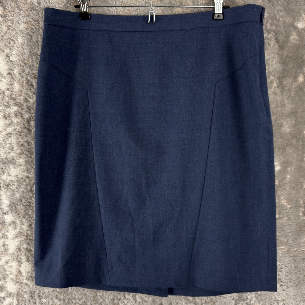 The Limited Size 14 Tall Minimalist Midi Pencil Skirt Navy Zip Stretch Lined